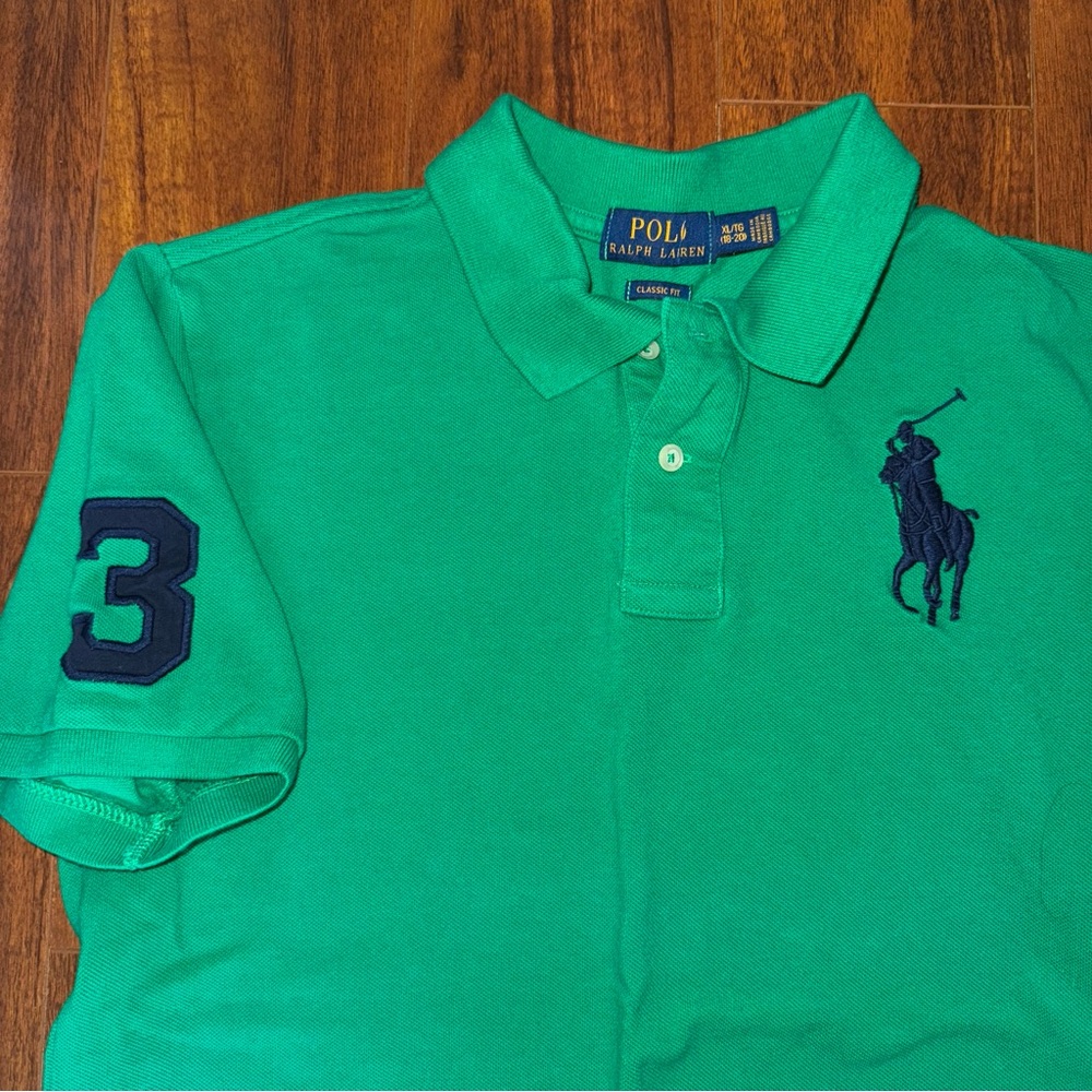 Polo Ralph Lauren Boys XL 18–20 Green Big Pony Polo Shirt 3 Classic Fit Cotton - Picture 3 of 5